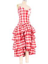 Victor Costa Gingham Ruffle Strapless Dress Dress arcadeshops.com