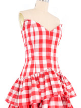 Victor Costa Gingham Ruffle Strapless Dress Dress arcadeshops.com