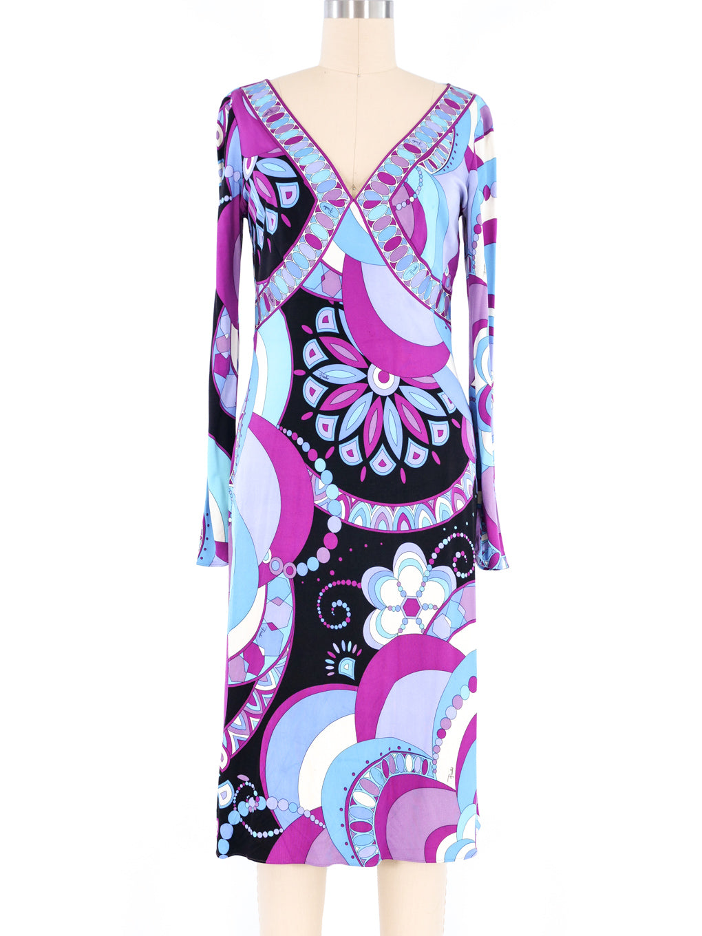 emilio pucci purple dress 1960s Purple Print Pucci Silk Jersey Dress w Crystal Belt Shrimpton Couture