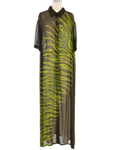 Palm Print Sheer Shirt Dress Dress arcadeshops.com