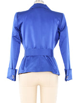 2001 Dolce And Gabbana Blue Satin Cropped Trench Coat Jacket arcadeshops.com