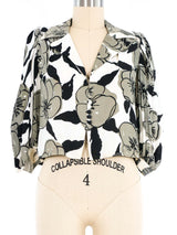 1970s Quorum Grayscale Floral Blouse Top arcadeshops.com