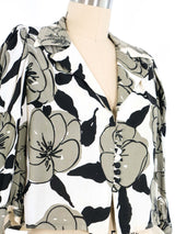 1970s Quorum Grayscale Floral Blouse Top arcadeshops.com