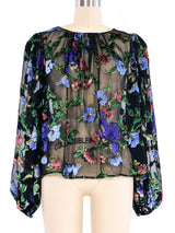 Oscar de la Renta Floral Burnout Chiffon Peasant Top Top arcadeshops.com