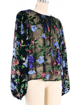 Oscar de la Renta Floral Burnout Chiffon Peasant Top Top arcadeshops.com