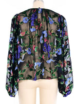 Oscar de la Renta Floral Burnout Chiffon Peasant Top Top arcadeshops.com