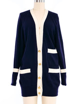 1980s Chanel Navy Varsity Cardigan Jacket arcadeshops.com