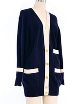1980s Chanel Navy Varsity Cardigan Jacket arcadeshops.com