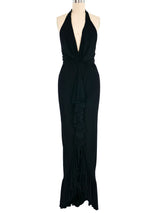 1970s Bill Blass Ruffle Halter Gown Dress arcadeshops.com
