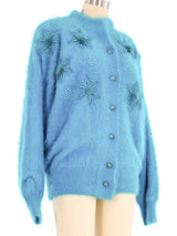 Teal Angora Embellished Cardigan Jacket arcadeshops.com