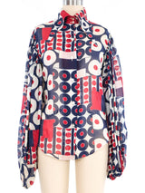 1970s Mod Print Balloon Sleeve Blouse Top arcadeshops.com