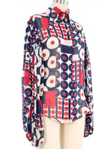 1970s Mod Print Balloon Sleeve Blouse Top arcadeshops.com