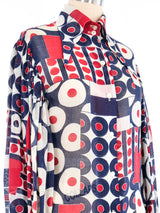1970s Mod Print Balloon Sleeve Blouse Top arcadeshops.com