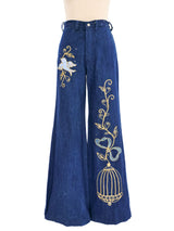 1970s Birdcage Applique Flares Bottom arcadeshops.com