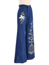 1970s Birdcage Applique Flares Bottom arcadeshops.com