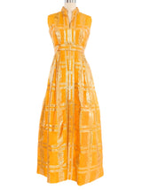 Malcolm Starr Orange Metallic Evening Gown Dress arcadeshops.com