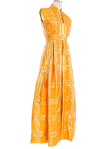 Malcolm Starr Orange Metallic Evening Gown Dress arcadeshops.com
