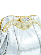Silver Metallic Lizard Skin Evening Bag Accessory arcadeshops.com