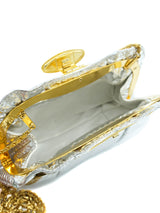 Silver Metallic Lizard Skin Evening Bag Accessory arcadeshops.com