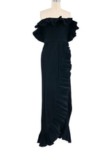 1970s Strapless Plisse Pleat Ruffle Maxi Dress Dress arcadeshops.com