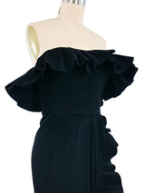 1970s Strapless Plisse Pleat Ruffle Maxi Dress Dress arcadeshops.com