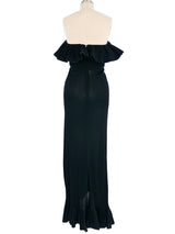 1970s Strapless Plisse Pleat Ruffle Maxi Dress Dress arcadeshops.com