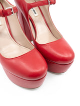 Miu Miu Red Leather Platform Mary Janes, 37 Accessory arcadeshops.com