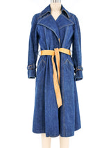 1970s Leather Trimmed Denim Trench Coat Jacket arcadeshops.com