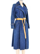 1970s Leather Trimmed Denim Trench Coat Jacket arcadeshops.com