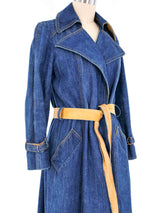 1970s Leather Trimmed Denim Trench Coat Jacket arcadeshops.com