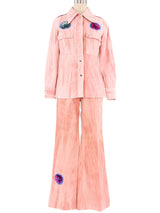 1970s Pink Tie Dyed Sequin Embellished Pant Ensemble Suit arcadeshops.com