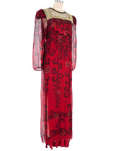 Cowl Back Scrollwork Printed Caftan Dress arcadeshops.com