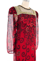 Cowl Back Scrollwork Printed Caftan Dress arcadeshops.com