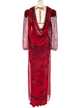 Cowl Back Scrollwork Printed Caftan Dress arcadeshops.com