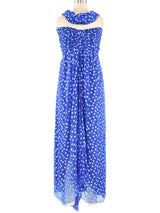 Oscar de la Renta Strapless Cobalt Polka Dot Gown Dress arcadeshops.com