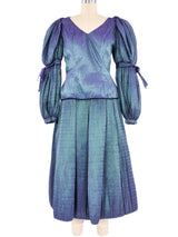 Adolfo Teal Metallic Puff Sleeve Ensemble Suit arcadeshops.com