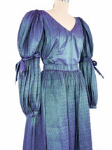 Adolfo Teal Metallic Puff Sleeve Ensemble Suit arcadeshops.com