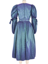 Adolfo Teal Metallic Puff Sleeve Ensemble Suit arcadeshops.com