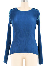 Issey Miyake Teal Plisse Pleat Long Sleeve Top Top arcadeshops.com
