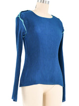 Issey Miyake Teal Plisse Pleat Long Sleeve Top Top arcadeshops.com
