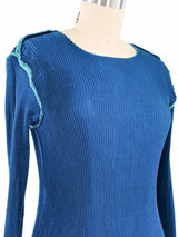 Issey Miyake Teal Plisse Pleat Long Sleeve Top Top arcadeshops.com