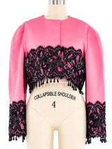 Victor Costa Pink Cropped Lace Trim Jacket Jacket arcadeshops.com