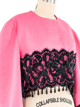 Victor Costa Pink Cropped Lace Trim Jacket Jacket arcadeshops.com