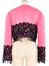 Victor Costa Pink Cropped Lace Trim Jacket Jacket arcadeshops.com