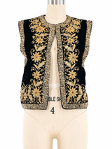 Black Velvet Metallic Embellished Vest Jacket arcadeshops.com