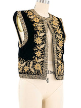 Black Velvet Metallic Embellished Vest Jacket arcadeshops.com