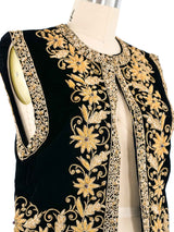Black Velvet Metallic Embellished Vest Jacket arcadeshops.com
