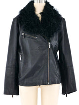 Badgley Mischka Shearling Trim Leather Moto Jacket Jacket arcadeshops.com