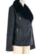 Badgley Mischka Shearling Trim Leather Moto Jacket Jacket arcadeshops.com