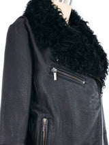 Badgley Mischka Shearling Trim Leather Moto Jacket Jacket arcadeshops.com